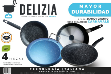 Imagen de Juego De Sartenes Delizia Carnavale 4 piezas Linea Zafiro y Grafito c/ 2 utensilios