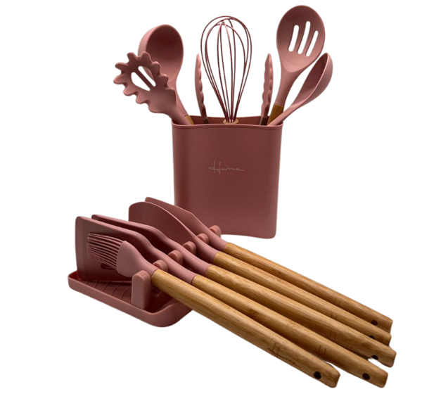 Imagen de Juego de utensilios silicon 13 pz Rosa Palo HZ004SP V/E.