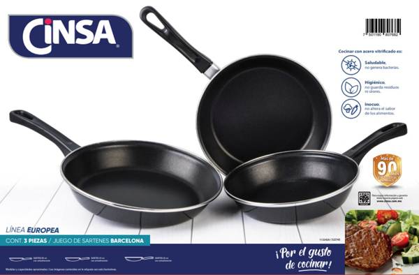Imagen de Juego De Sartenes Cinsa 322143 Barcelona 20,22,24 Negro V/E.