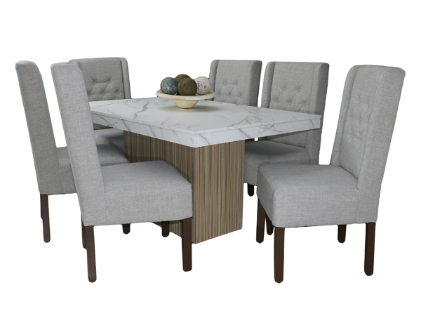 Imagen de Antecomedor Clarissa 6 sillas melamina mármol gris