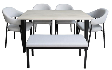 Imagen de Antecomedor tubular Noemi 4 sillas 1 banca gris/negro