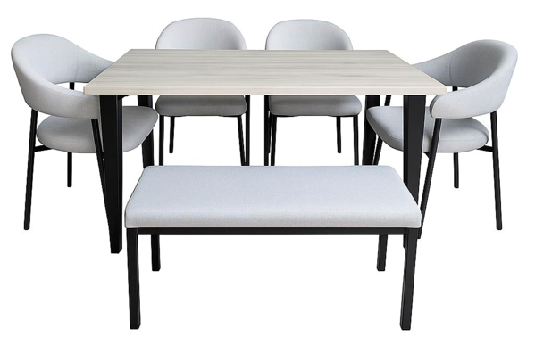 Imagen de Antecomedor tubular Noemi 4 sillas 1 banca gris/negro